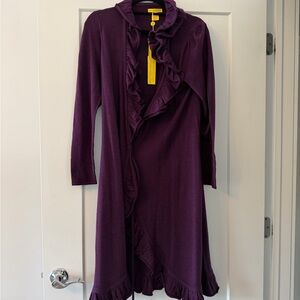 Catherine Malandrino Purple Hooded Ruffle-Edge Cardigan